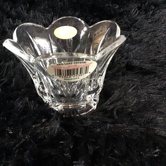 3 Lead Crystal 24% Votive Candle Holder Flower Petal Shaped Made in the USA - Picture 7 of 9